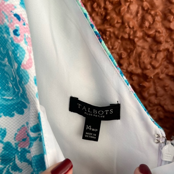 Talbots 14PLUS PETITE Paisley Sleeveless Textured Cotton Square Neck Shift Dress - Picture 4 of 4